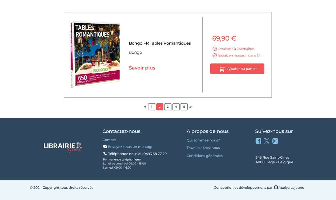 Librairie Lejeune shopping interface