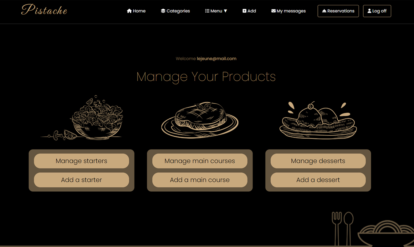 Restaurant Pistache admin panel